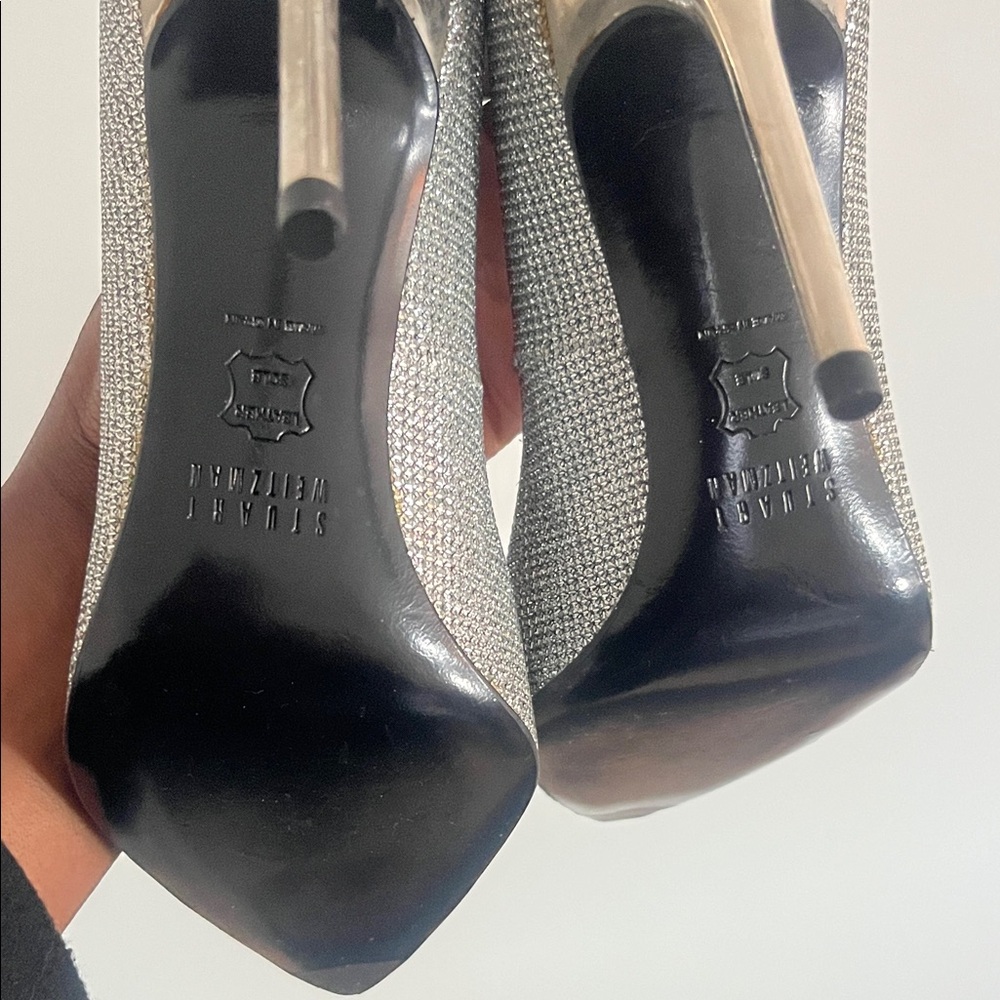 Stuart Weitzman Silver Pointed Toe Heels! 6M - Picture 6 of 8